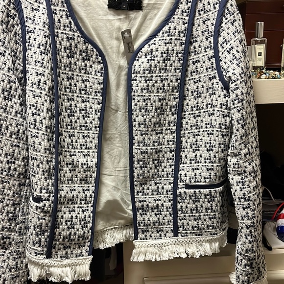 Navy and cream fringed jacket - Picture 1 of 4